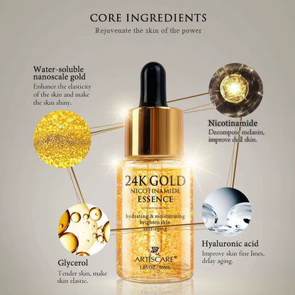 24K Gold Skincare Set: Face Cream, Moisturizing Serum, and Dark Circles Essence - Premium Korean Skincare Products