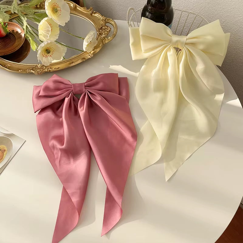 Bow Ribbon Hair Clip for Women Bowknot Barrettes Girls Solid Stain Spring Ponytail Clip Headband Hair Accessories Headwear Gift